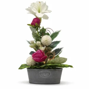 Pot cottage fleur fuchsiat et blanche