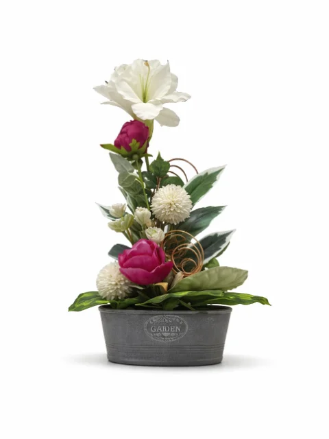 Pot cottage fleur fuchsiat et blanche