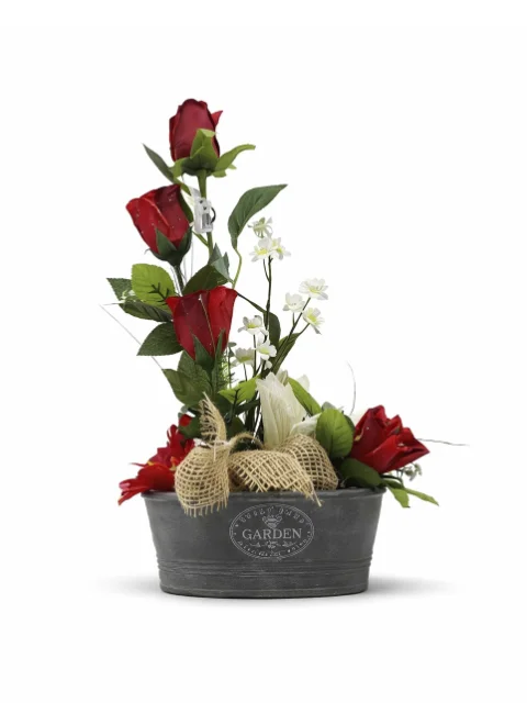 Pot cottage rose rouge